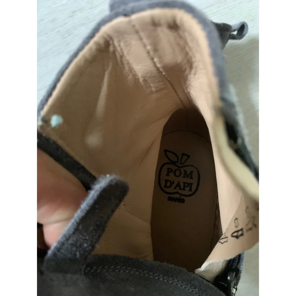 Pom d'Api Kids Grey Suede Leather Lined Ankle Boots Side Zip Buckle‎ Grey 30
